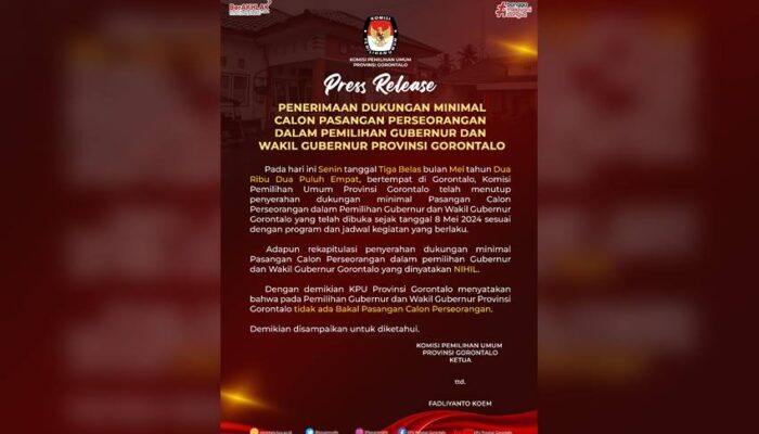 KPU Provinsi Gorontalo Tutup Pendaftaran Calon Perseorangan