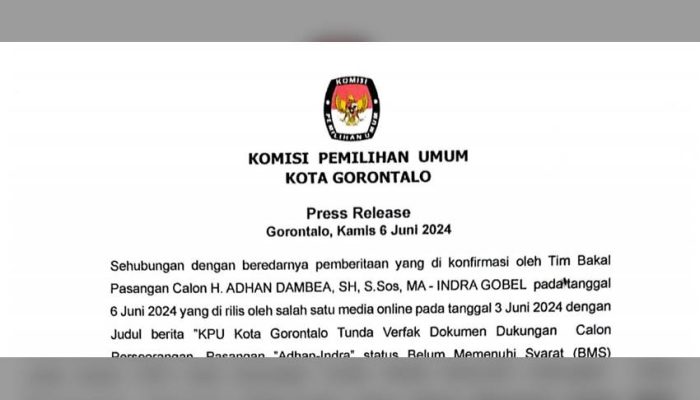 KPU Kota Gorontalo: Pasangan AIR Dinyatakan Memenuhi Syarat