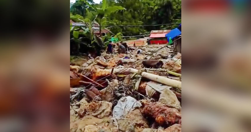 Bencana longsor yang terjadi di Kecamatan Suwawa Timur, Kabupaten Bone Bolango, Ahad (7/7/2024). (Foto: Tangkapan layar video warga)