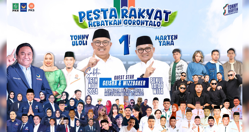 Flyer Pesta Rakyat yang akan digelar Paslon Gubernur dan Wakil Gubernur Gorontalo, Tony Uloli dan Marten Taha.