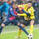 Raphinha dikawal Emre Can di laga Borussia Dortmund vs Barcelona, Liga Champions 2024/2025 (c) AP Photo/Martin Meissner