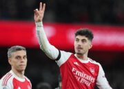 Pemain Arsenal, Kai Havertz, bereaksi setelah pertandingan Premier League melawan Burnley, Selasa (19/5/2026) dini hari WIB. (c) AP Photo/Kirsty Wigglesworth