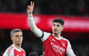 Pemain Arsenal, Kai Havertz, bereaksi setelah pertandingan Premier League melawan Burnley, Selasa (19/5/2026) dini hari WIB. (c) AP Photo/Kirsty Wigglesworth
