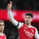 Pemain Arsenal, Kai Havertz, bereaksi setelah pertandingan Premier League melawan Burnley, Selasa (19/5/2026) dini hari WIB. (c) AP Photo/Kirsty Wigglesworth