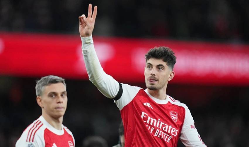 Pemain Arsenal, Kai Havertz, bereaksi setelah pertandingan Premier League melawan Burnley, Selasa (19/5/2026) dini hari WIB. (c) AP Photo/Kirsty Wigglesworth