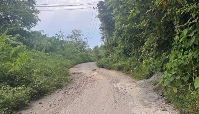 EKSTRA HATI-HATI : Kondisi akses jalan menuju Paguyaman Pantai yang rusak membuat siapa saja yang melintas butuh kehati-hatian, termasuk AMT yang membawa BBM ke wilayah ini. (Foto: Jitro Paputungan/Hargo.co.id)